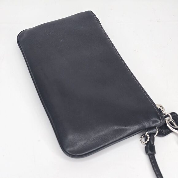 Coach Womens Single Strap Zip Top Pocket Front Wristlet Handbag Black Leather - Picture 8 of 8